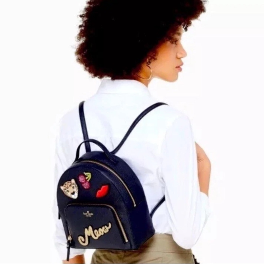 Kate Spade Meow Run Wild Leopard Tomi Backpack Black Gold Multi WKRU5375 - Picture 2 of 9